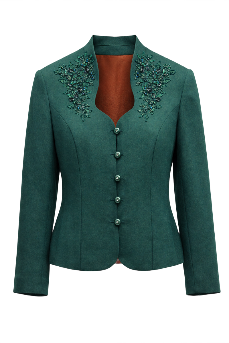 1990s Emerald Green Wool Blend Blazer - Front View