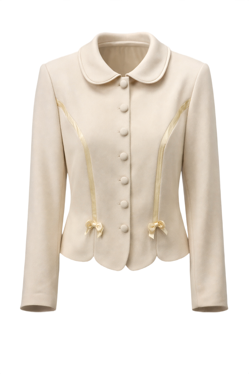 1990s Cream Polyester Blend Jacket - Front View