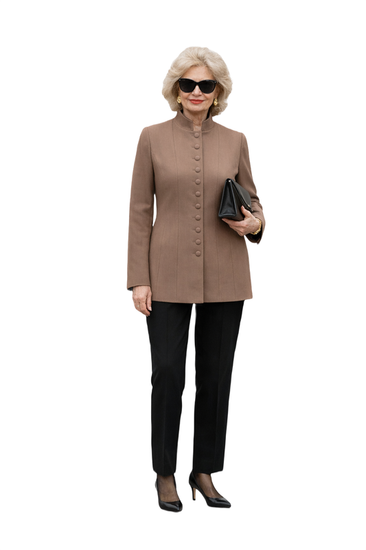 1990s Taupe Wool Blend Blazer - Model