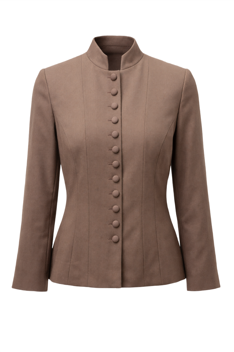 1990s Taupe Wool Blend Blazer - Front View