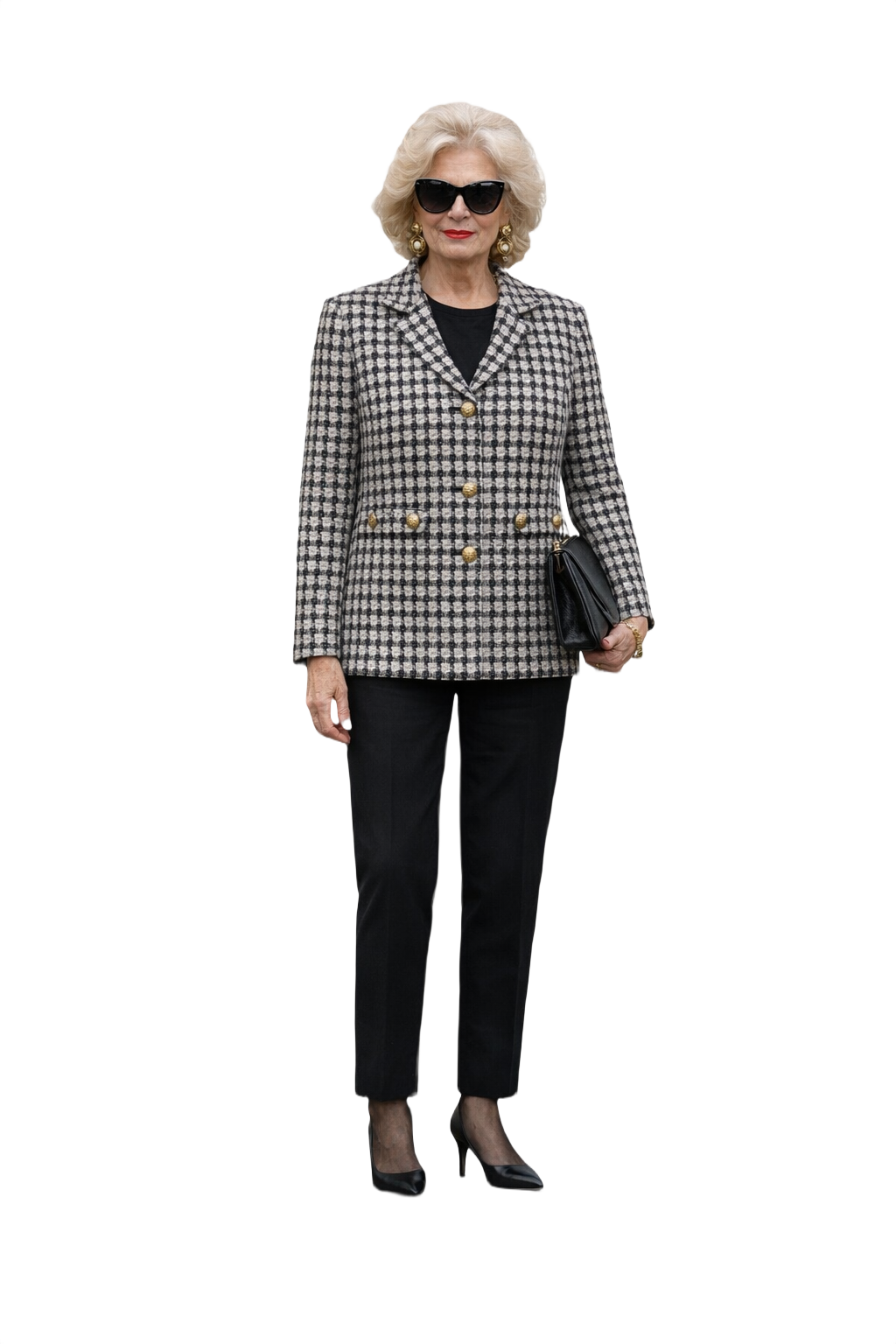 1990s Black and White Wool Blend Blazer - Model