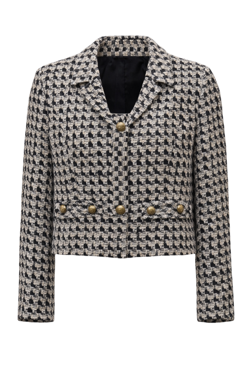 1990s Black and White Wool Blend Blazer - Front View