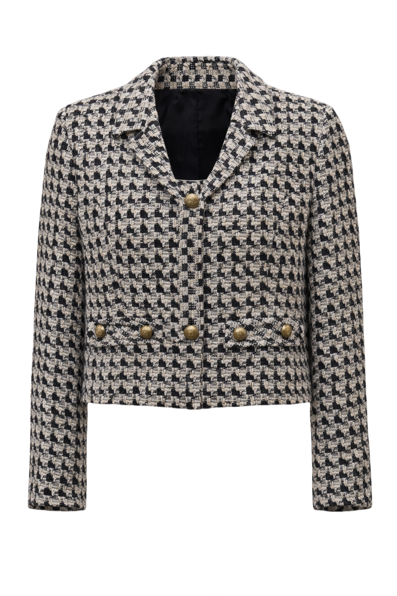 1990s Black and White Wool Blend Blazer - Front View