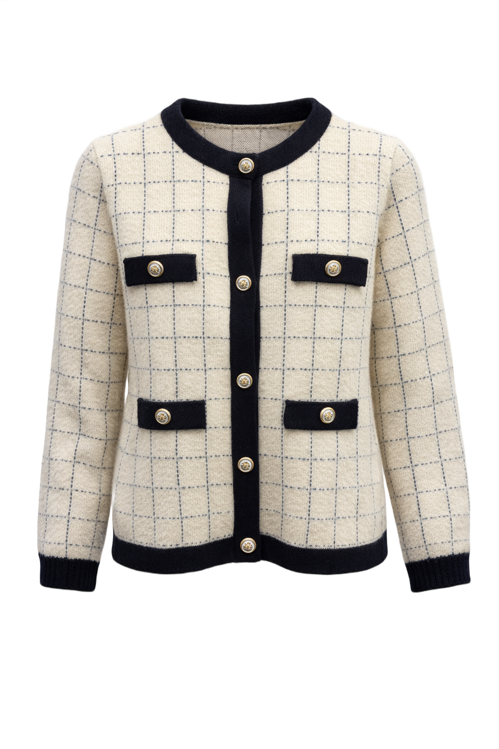 1990s Cream Wool Blend Cardigan - Front View