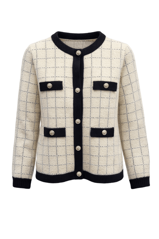 1990s Cream Wool Blend Cardigan - Front View