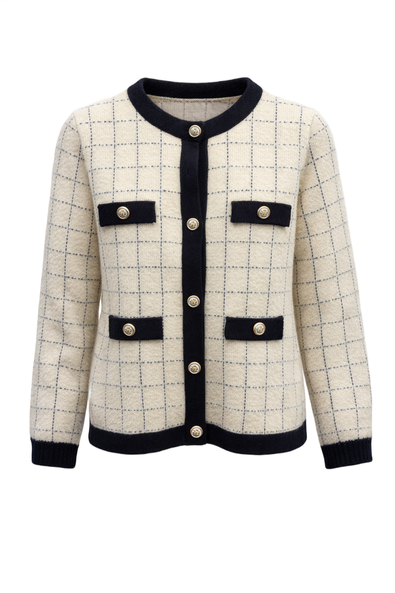 1990s Cream Wool Blend Cardigan - Front View