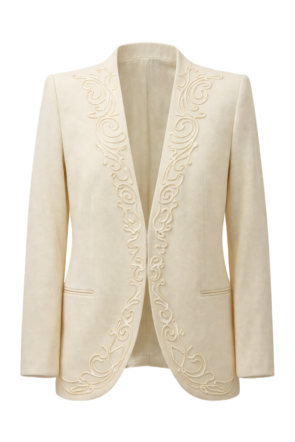 1990s Ivory Wool Blend Blazer - Front View