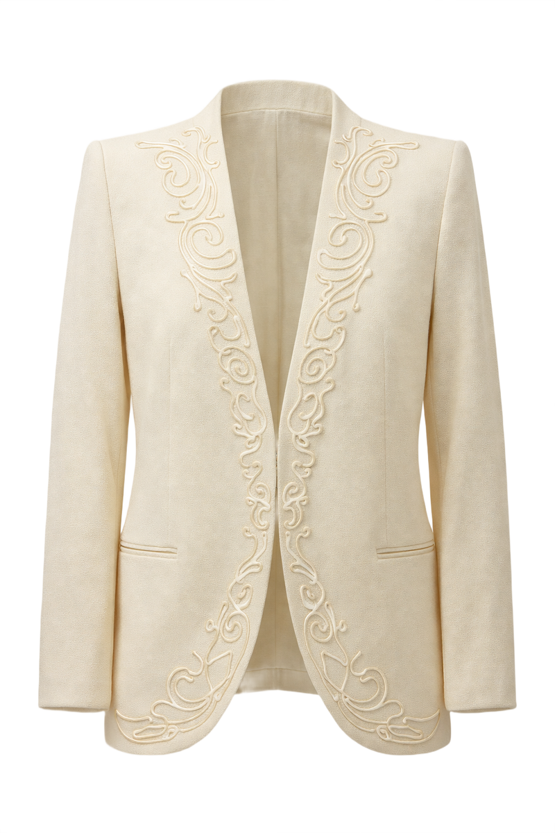 1990s Ivory Wool Blend Blazer - Front View