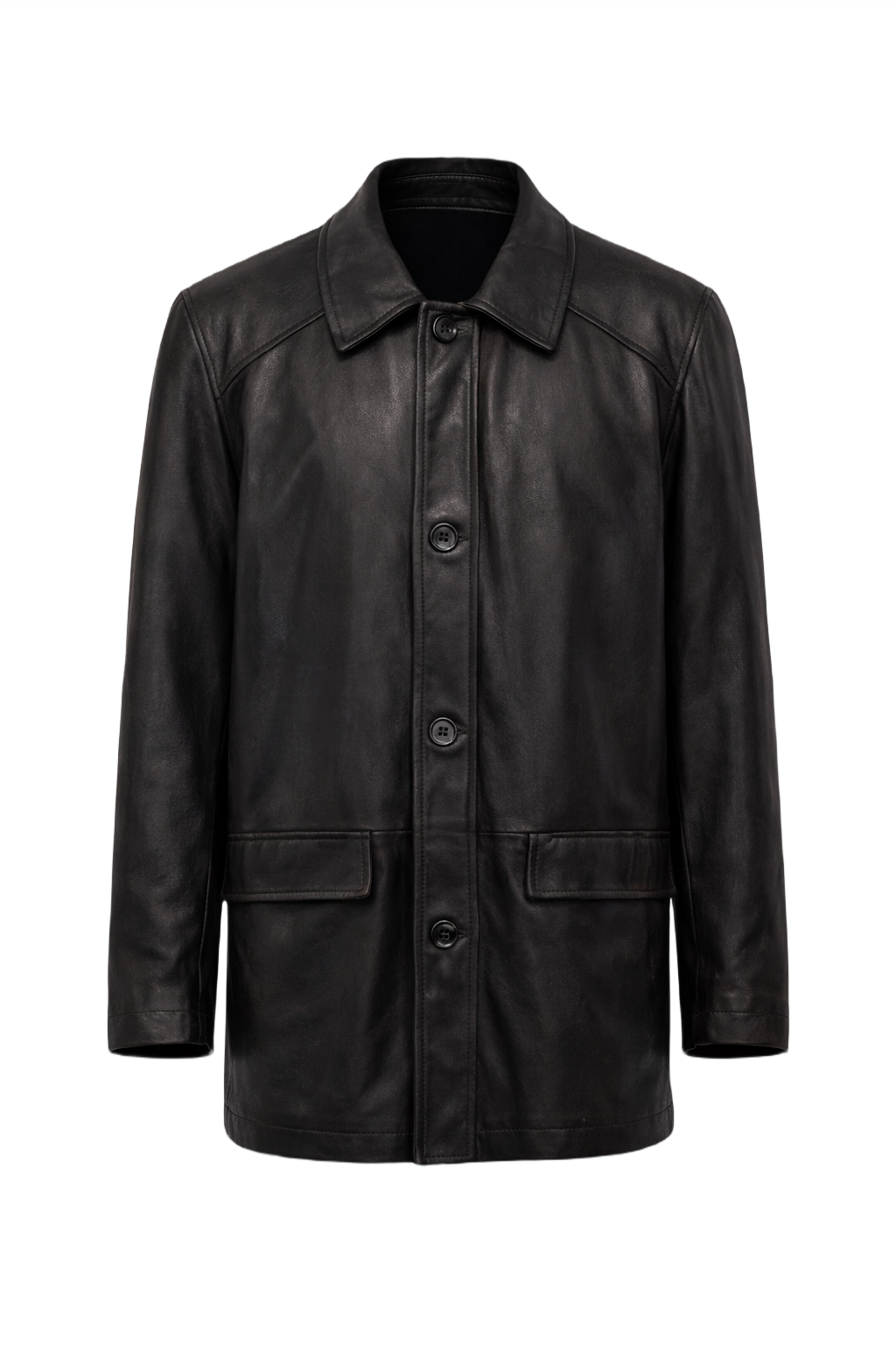1990s Black Leather Jacket - Front View