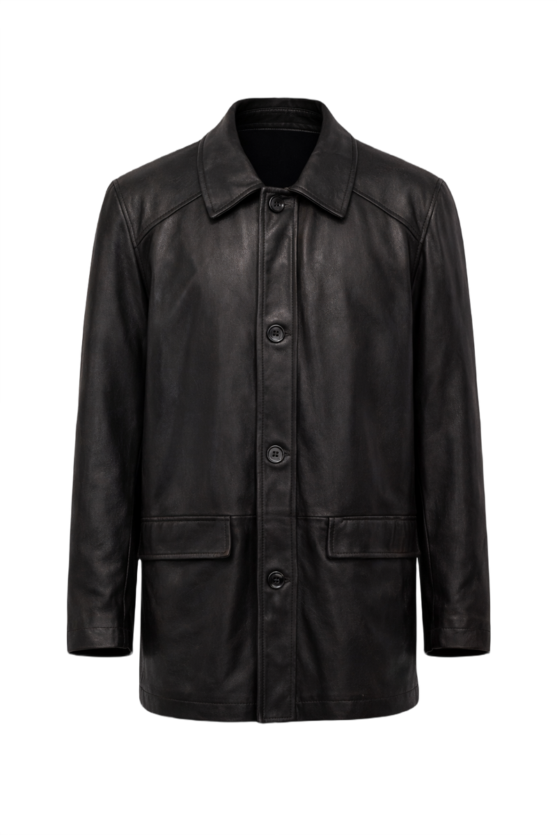 1990s Black Leather Jacket - Front View