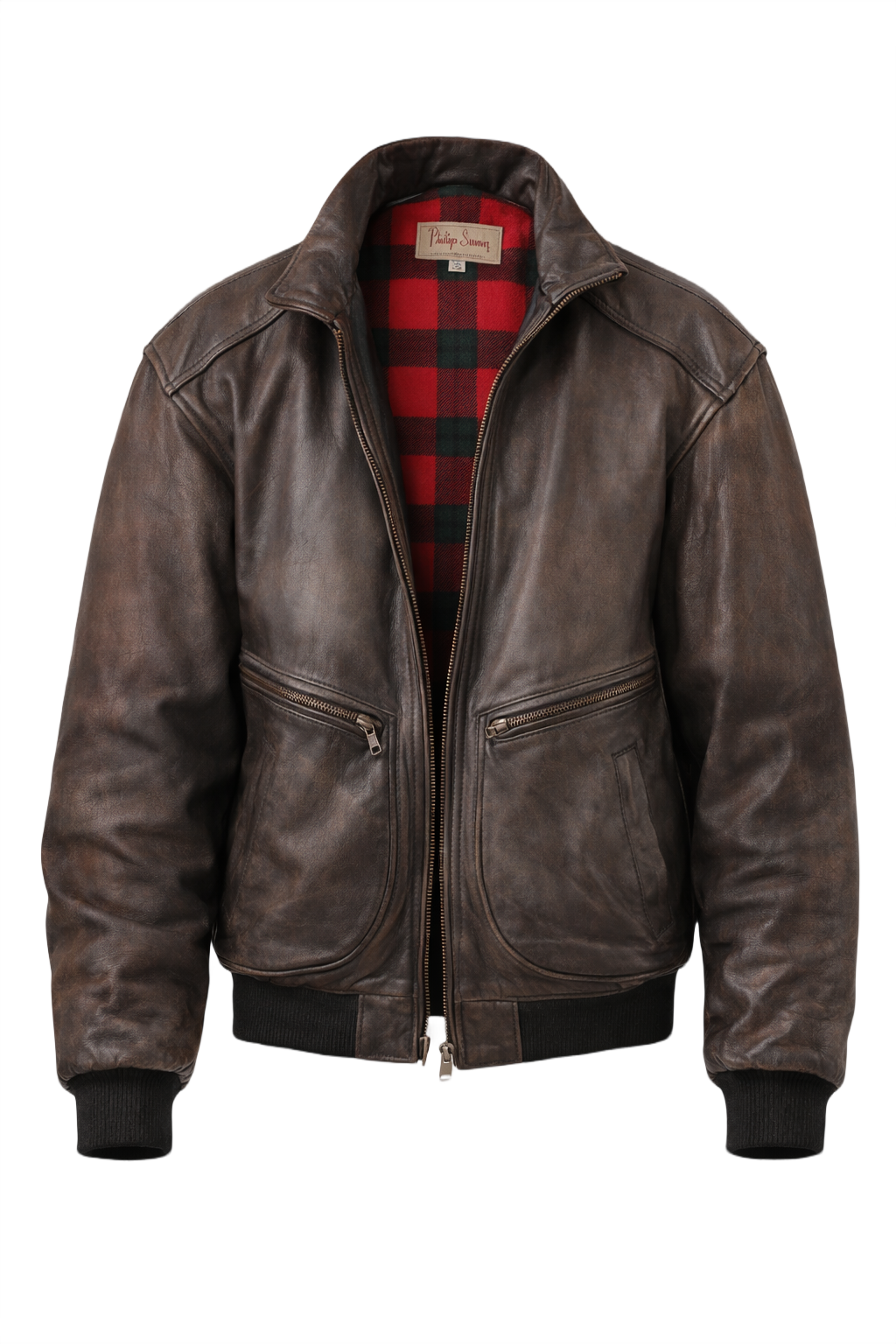 1990s Dark Brown Leather Jacket - Front View