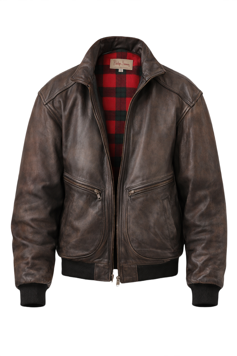 1990s Dark Brown Leather Jacket - Front View