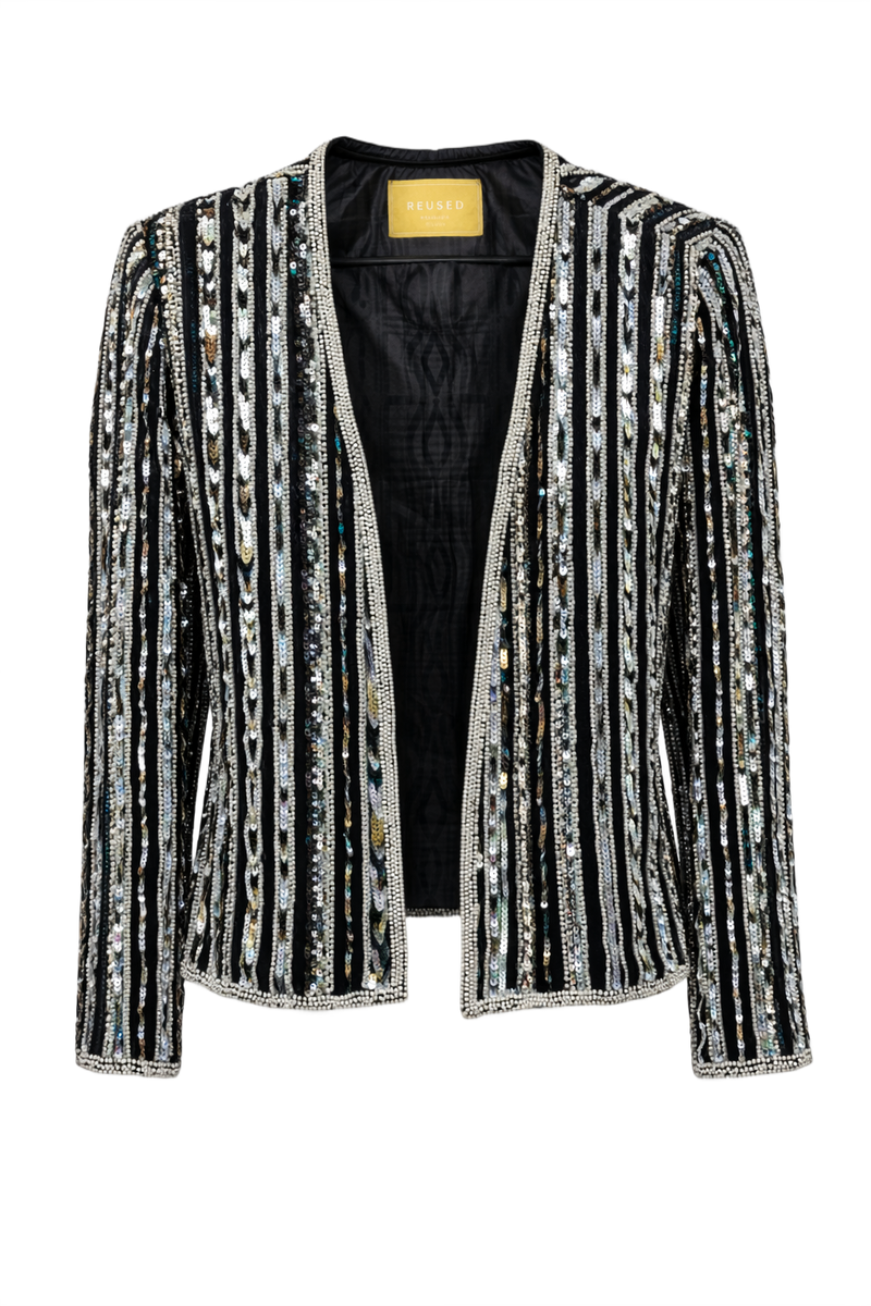 1980s Black Synthetic Blend Jacket - Front View