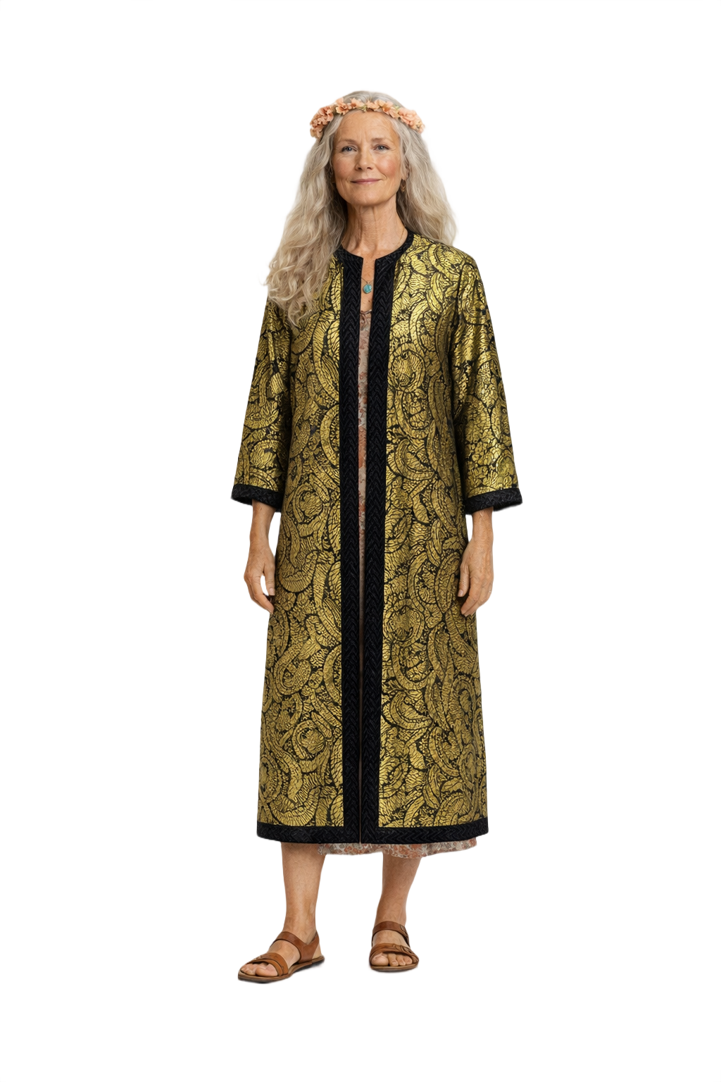 1970s Gold Metallic Blend Dress - Model