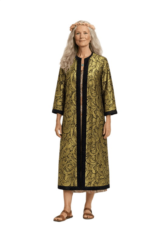 1970s Gold Metallic Blend Dress - Model