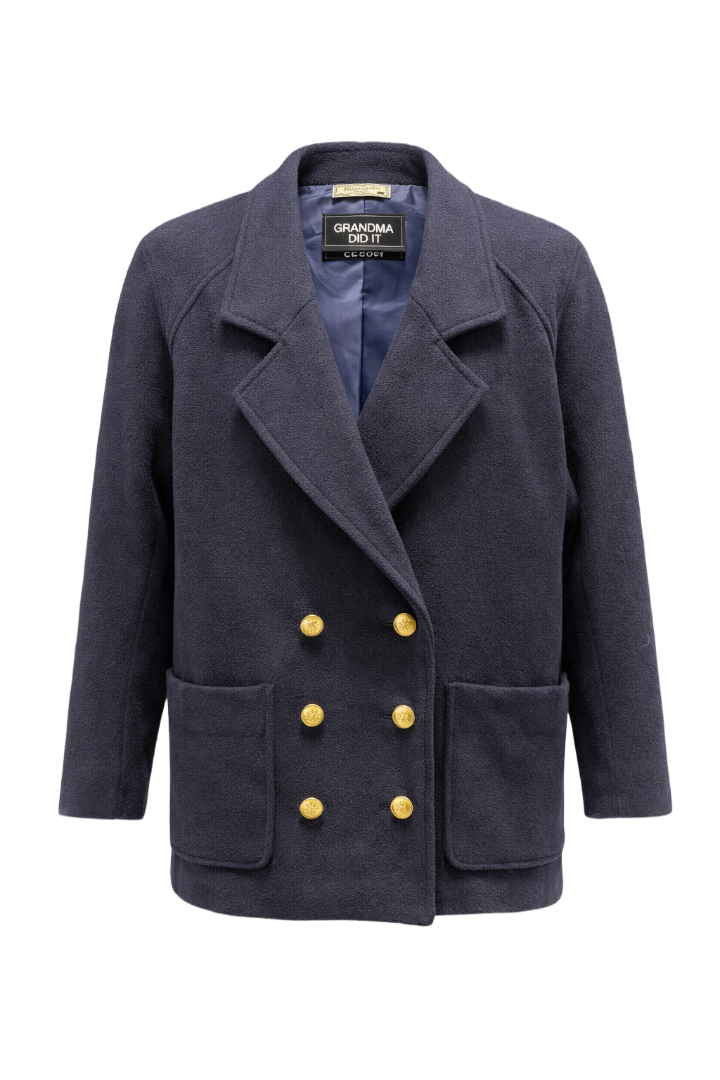 1990s Navy Blue Wool Blend Blazer - Front View