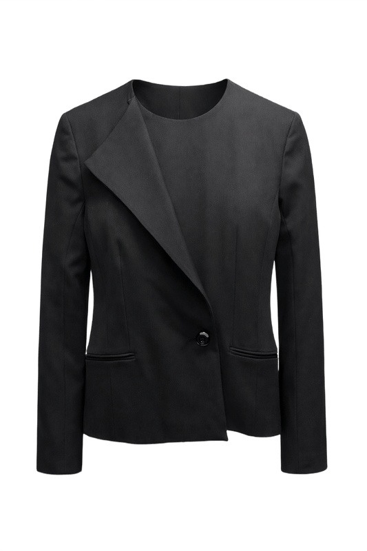 1990s Black Wool Blend Blazer - Front View