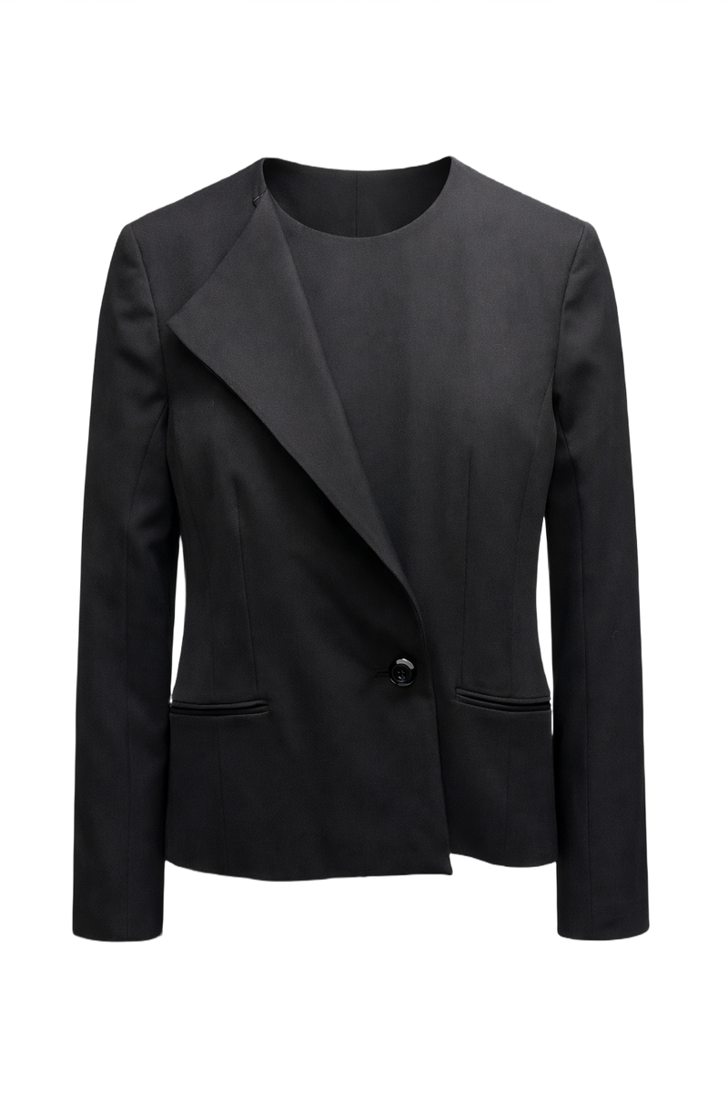 1990s Black Wool Blend Blazer - Front View