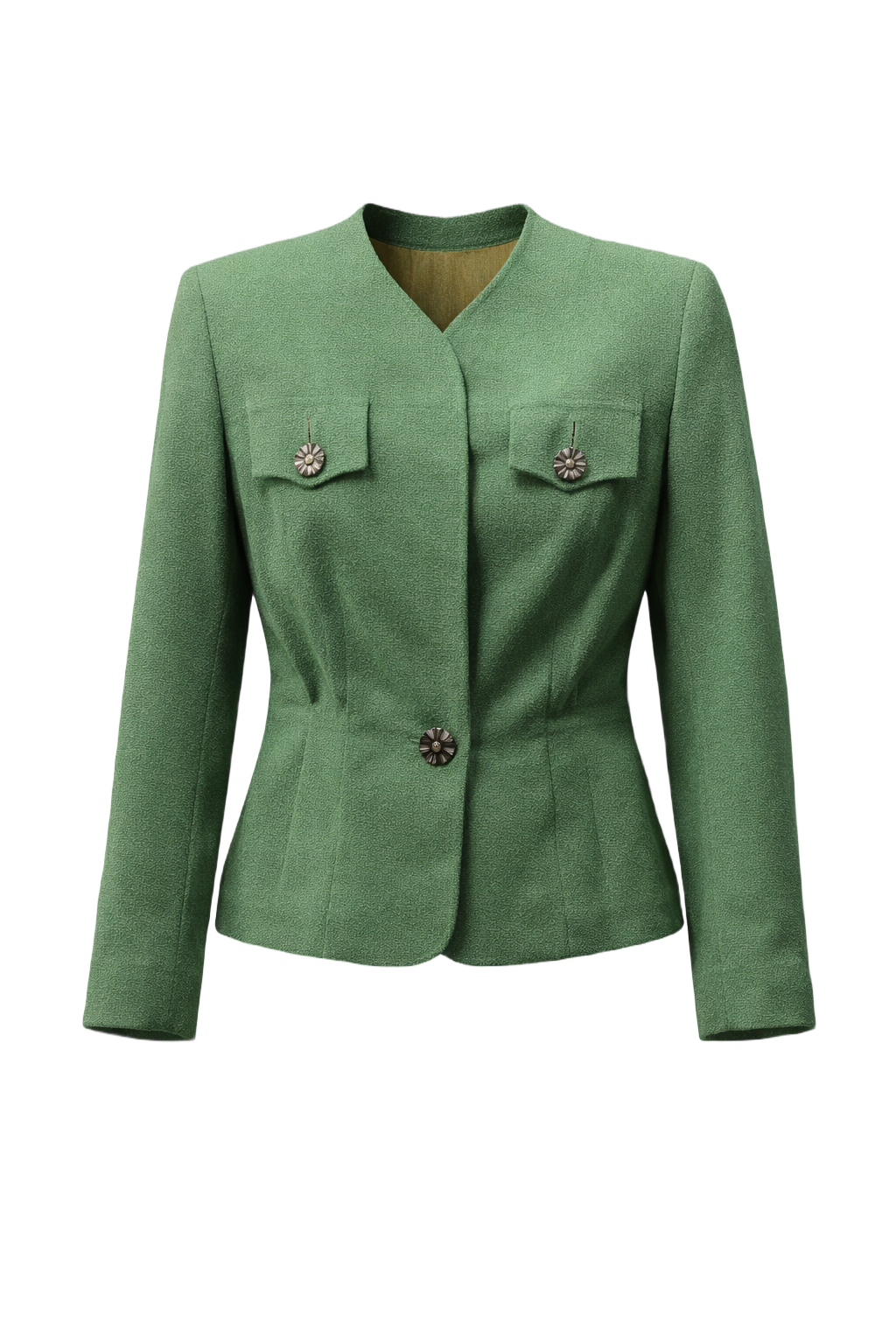 1990s Green Wool Blend Jacket - Front View