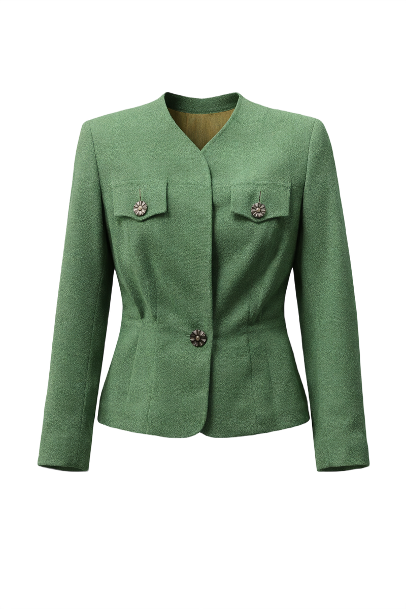 1990s Green Wool Blend Jacket - Front View