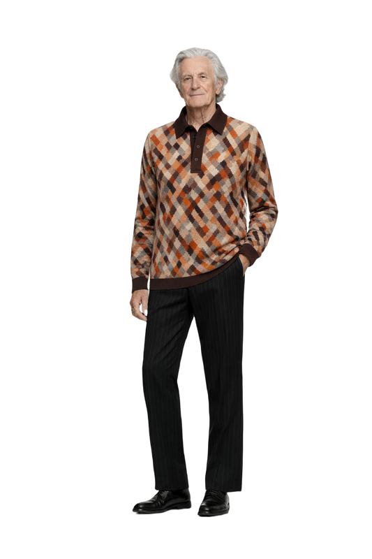 1970s Brown Knit Cotton Polo - Model