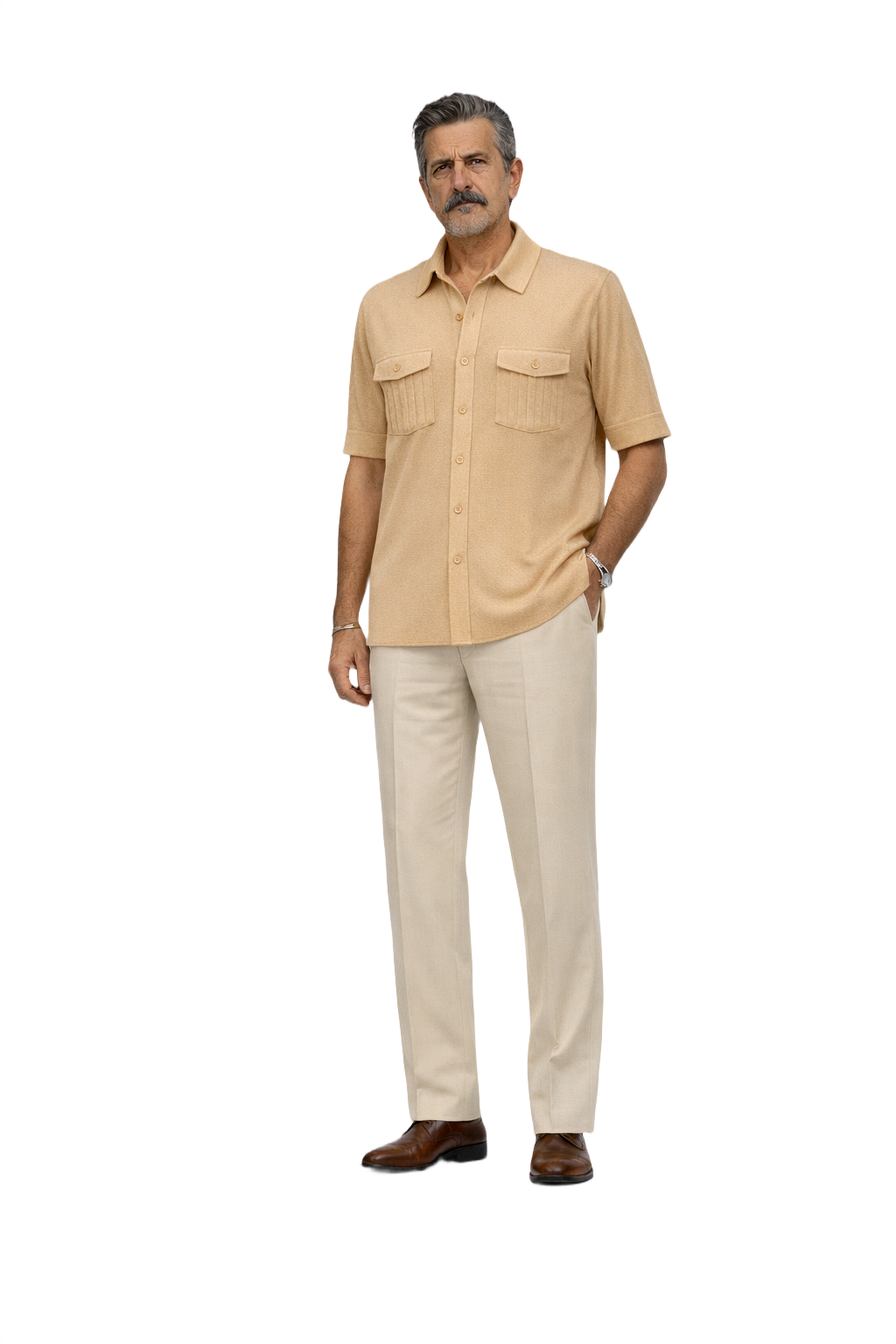 1980s Beige Nylon Blend Shirt - Model
