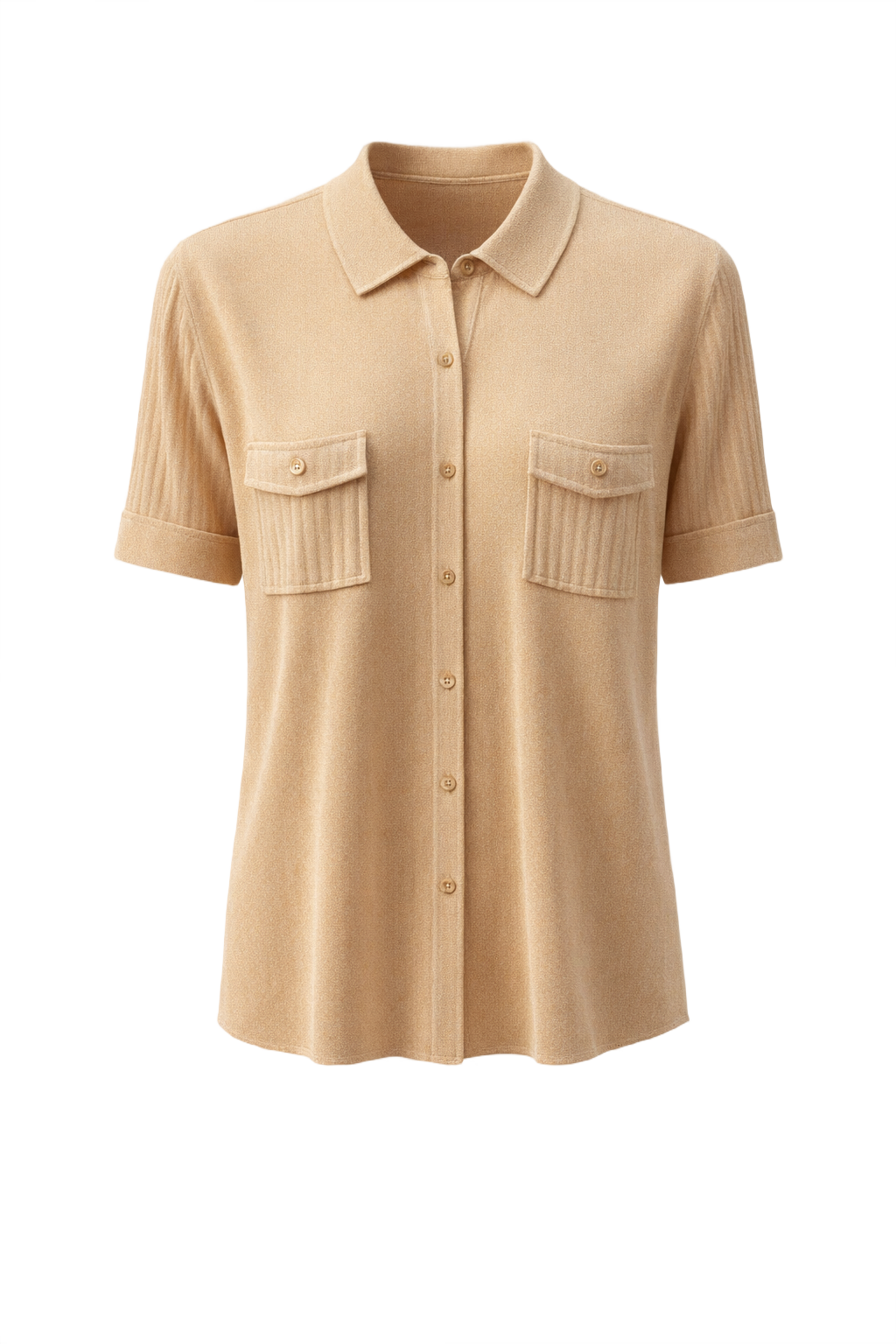1980s Beige Nylon Blend Shirt - Front View
