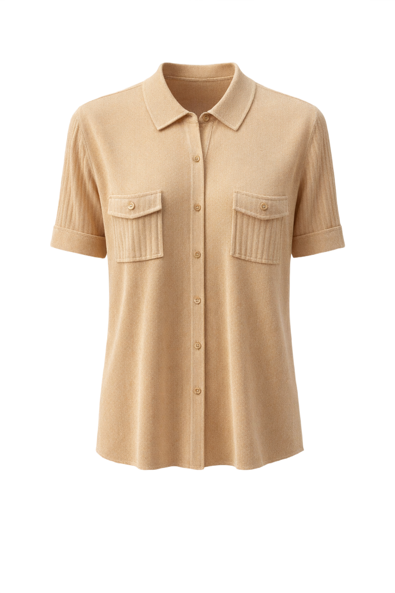 1980s Beige Nylon Blend Shirt - Front View
