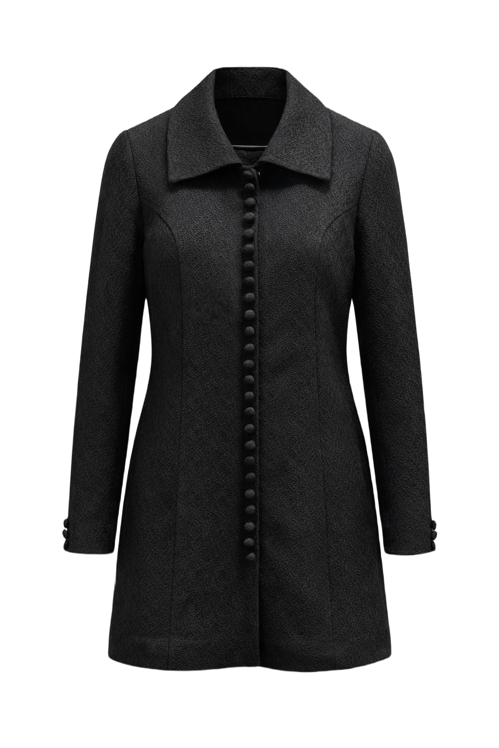 1980s Black Wool Coat - Front View