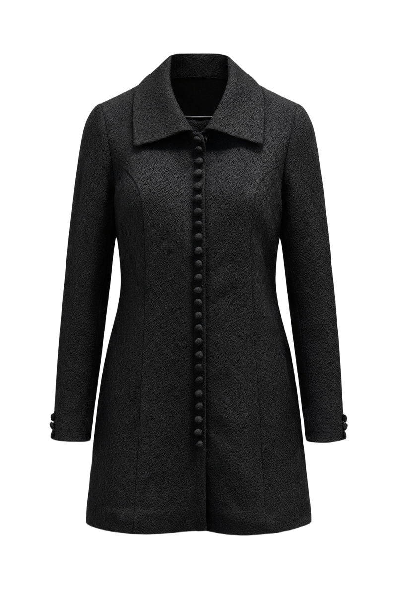 1980s Black Wool Coat - Front View