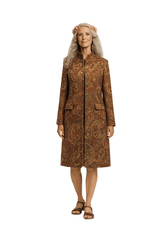 1970s Rusty Red Brocade Coat - Model