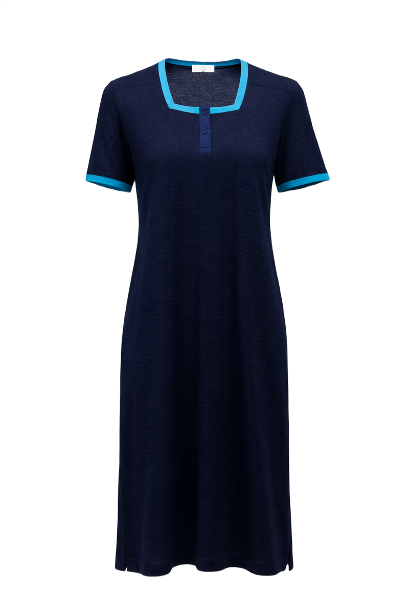 1970s Dark Blue Knit Dress - Front View