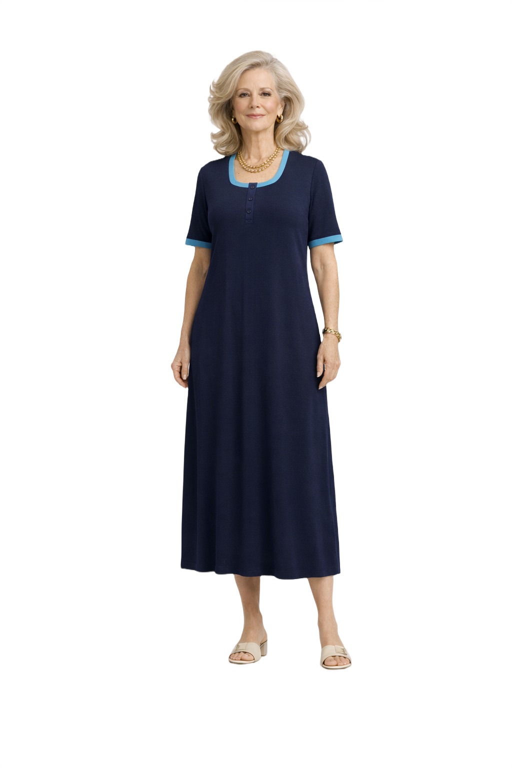 1970s Dark Blue Knit Dress - Model