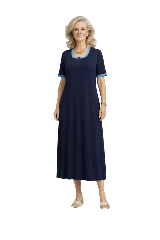 1970s Dark Blue Knit Dress - Model