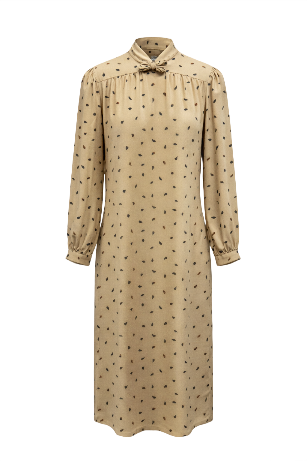 1970s Beige Silk Dress - Front View