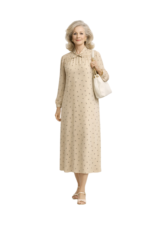 1970s Beige Silk Dress - Model