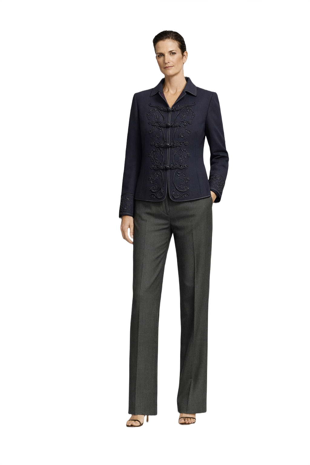 1990s Navy Blue Wool Blend Jacket - Model
