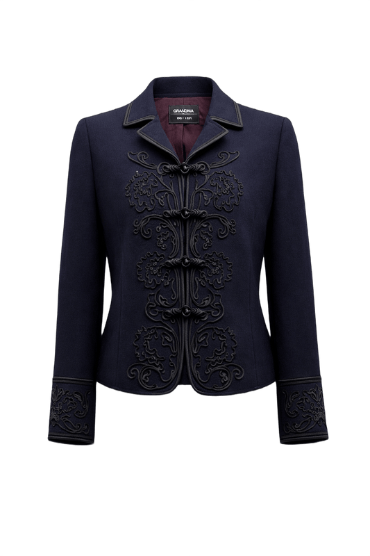 1990s Navy Blue Wool Blend Jacket - Front View