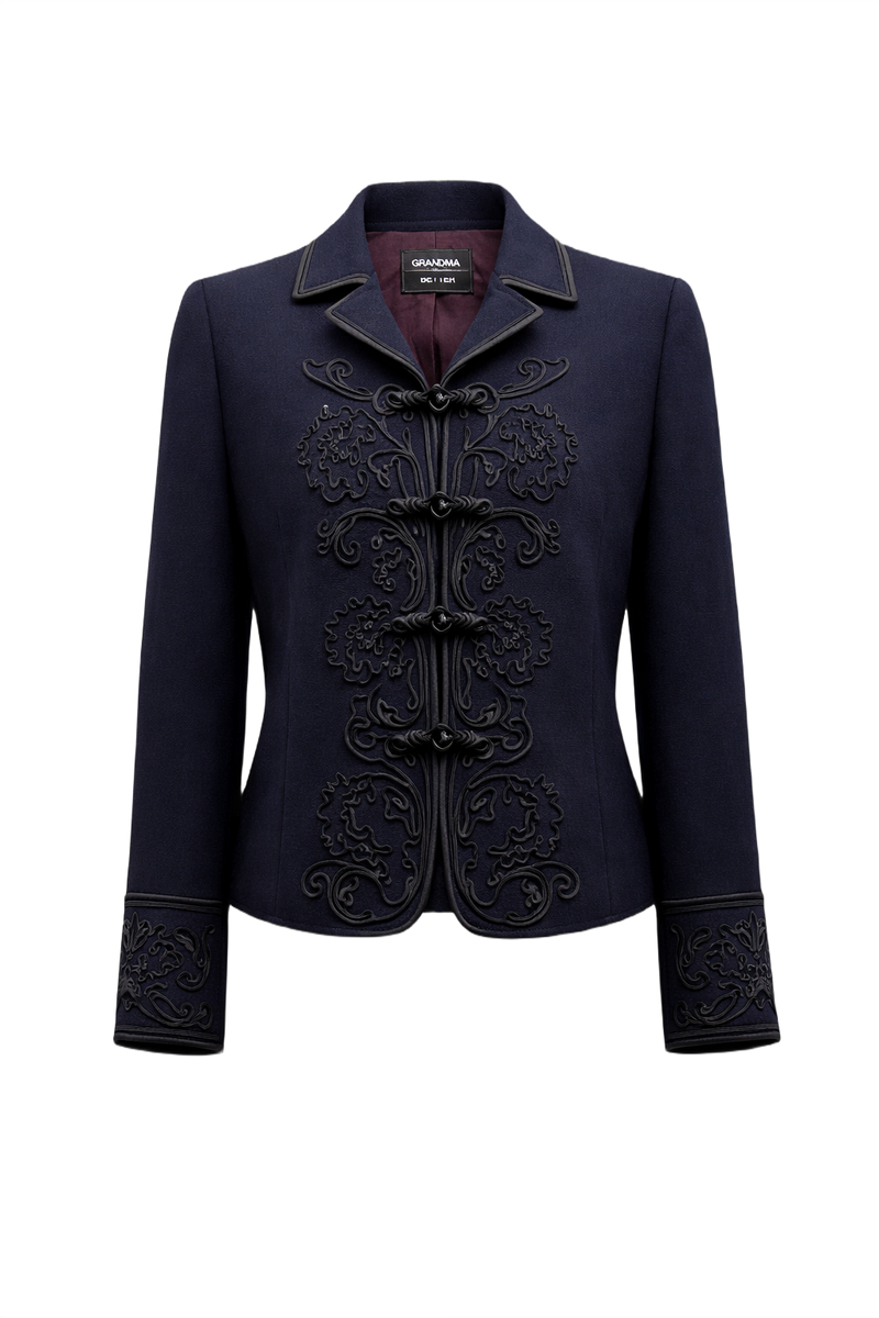 1990s Navy Blue Wool Blend Jacket - Front View