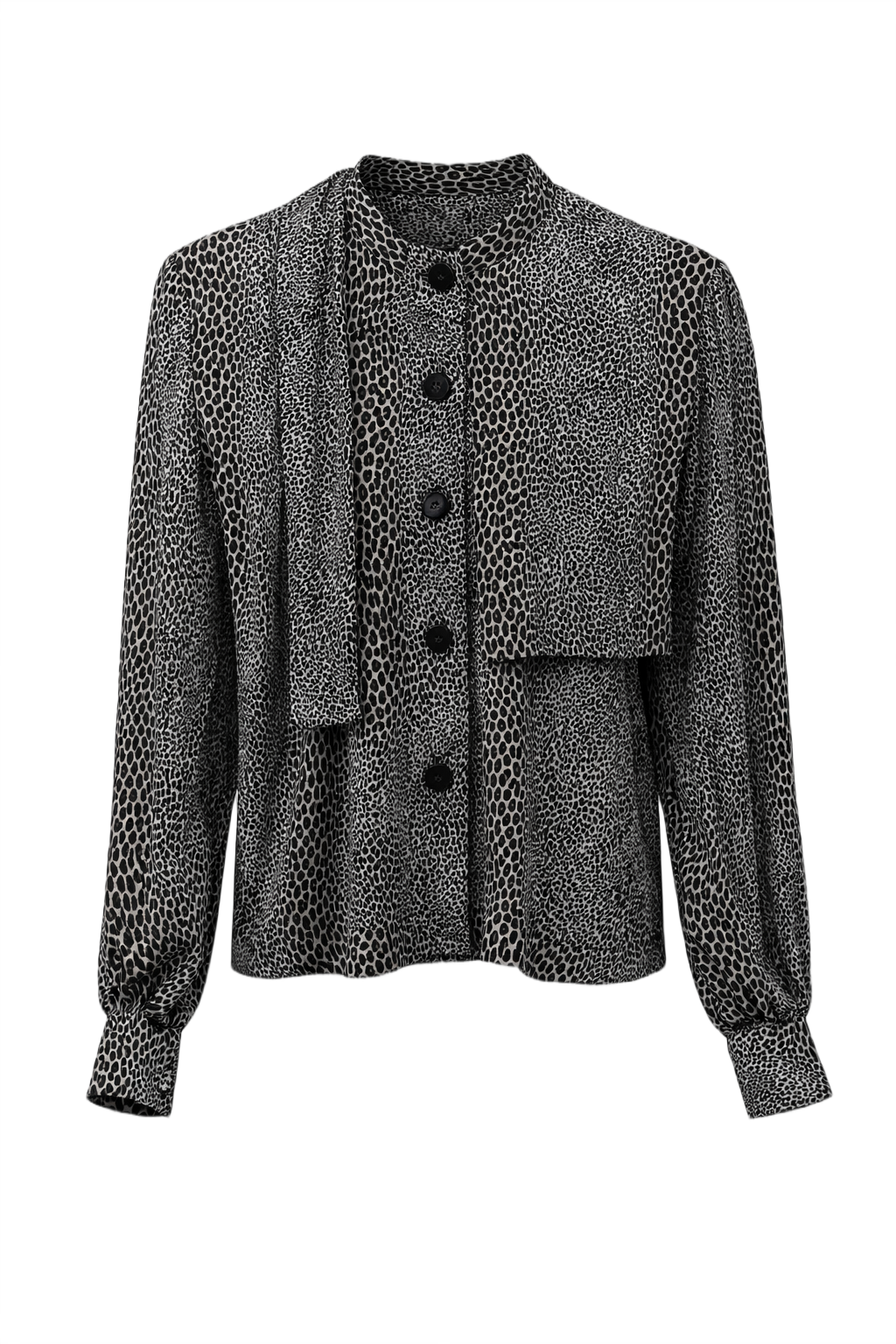 1980s Black and White Synthetic Blend Blouse - Front View