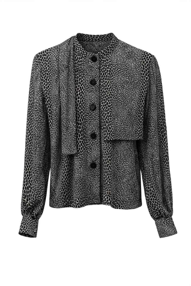 1980s Black and White Synthetic Blend Blouse - Front View