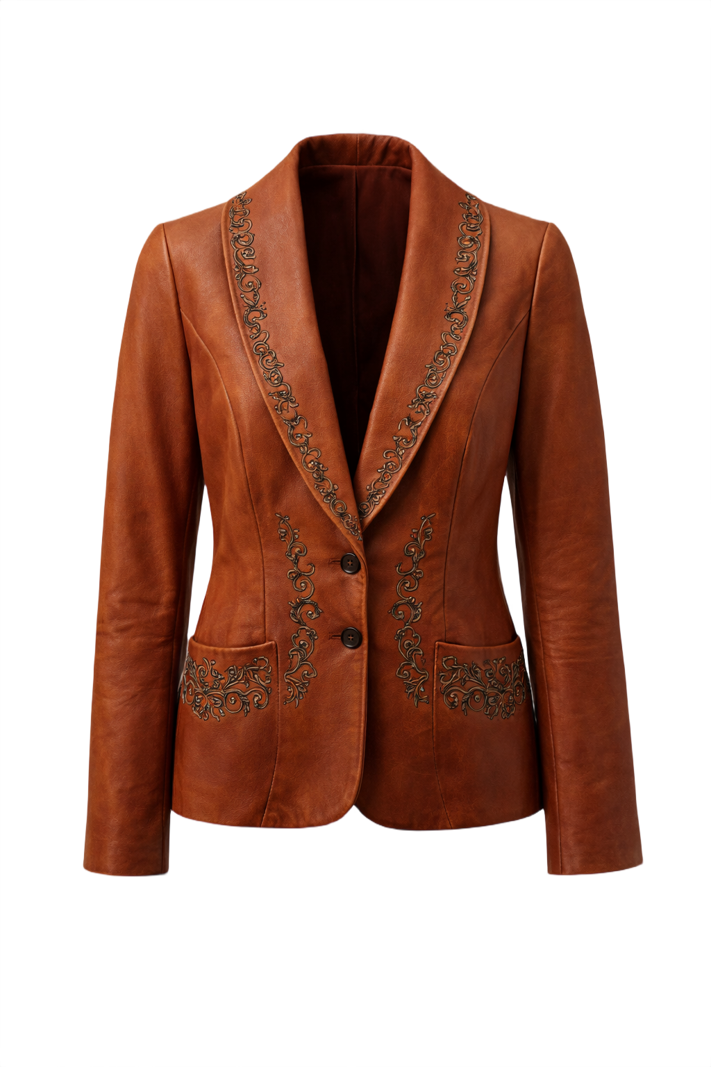 1970s Rust Brown Synthetic Leather Jacket - Front View