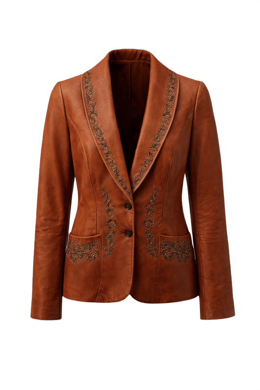 1970s Rust Brown Synthetic Leather Jacket - Front View