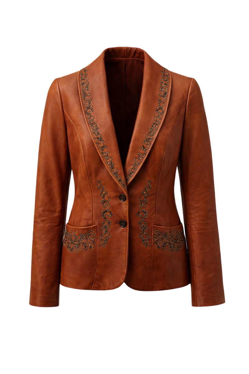 1970s Rust Brown Synthetic Leather Jacket - Front View
