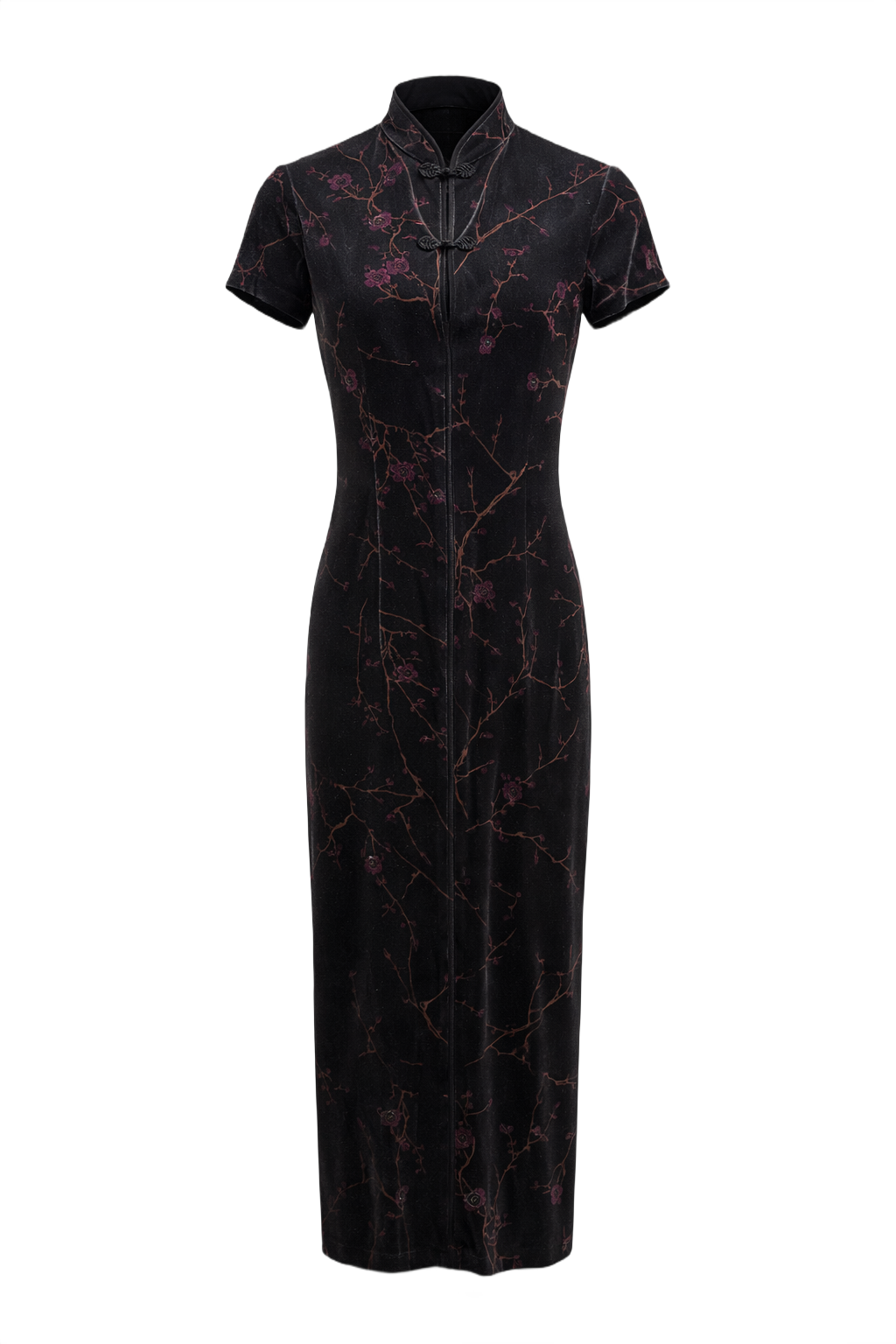 1970s Black Synthetic Blend Maxi Dress - Front View