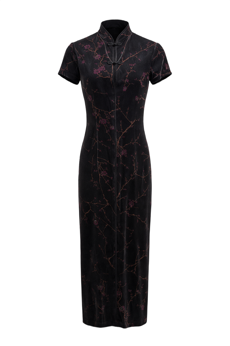 1970s Black Synthetic Blend Maxi Dress - Front View