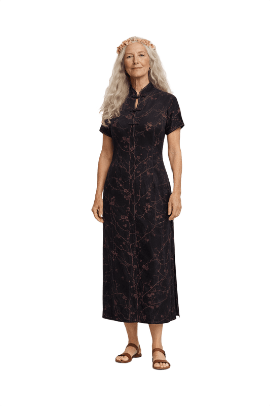 1970s Black Synthetic Blend Maxi Dress - Model