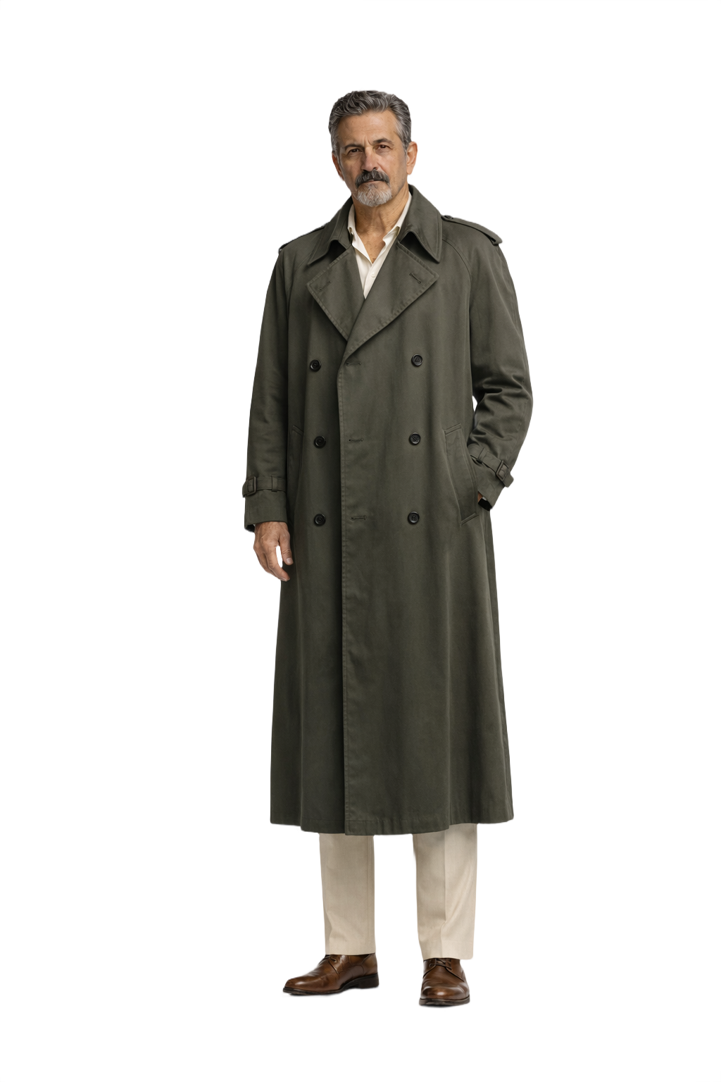 1980s Olive Green Cotton Blend Trench Coat - Model