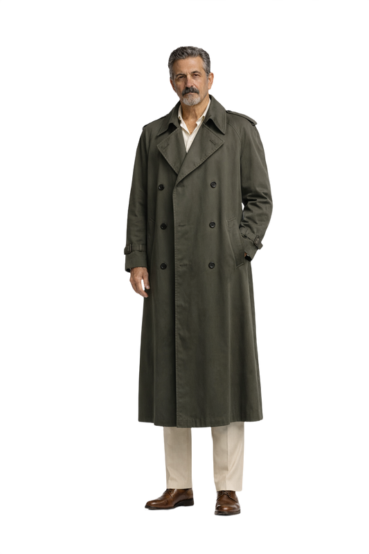 1980s Olive Green Cotton Blend Trench Coat - Model