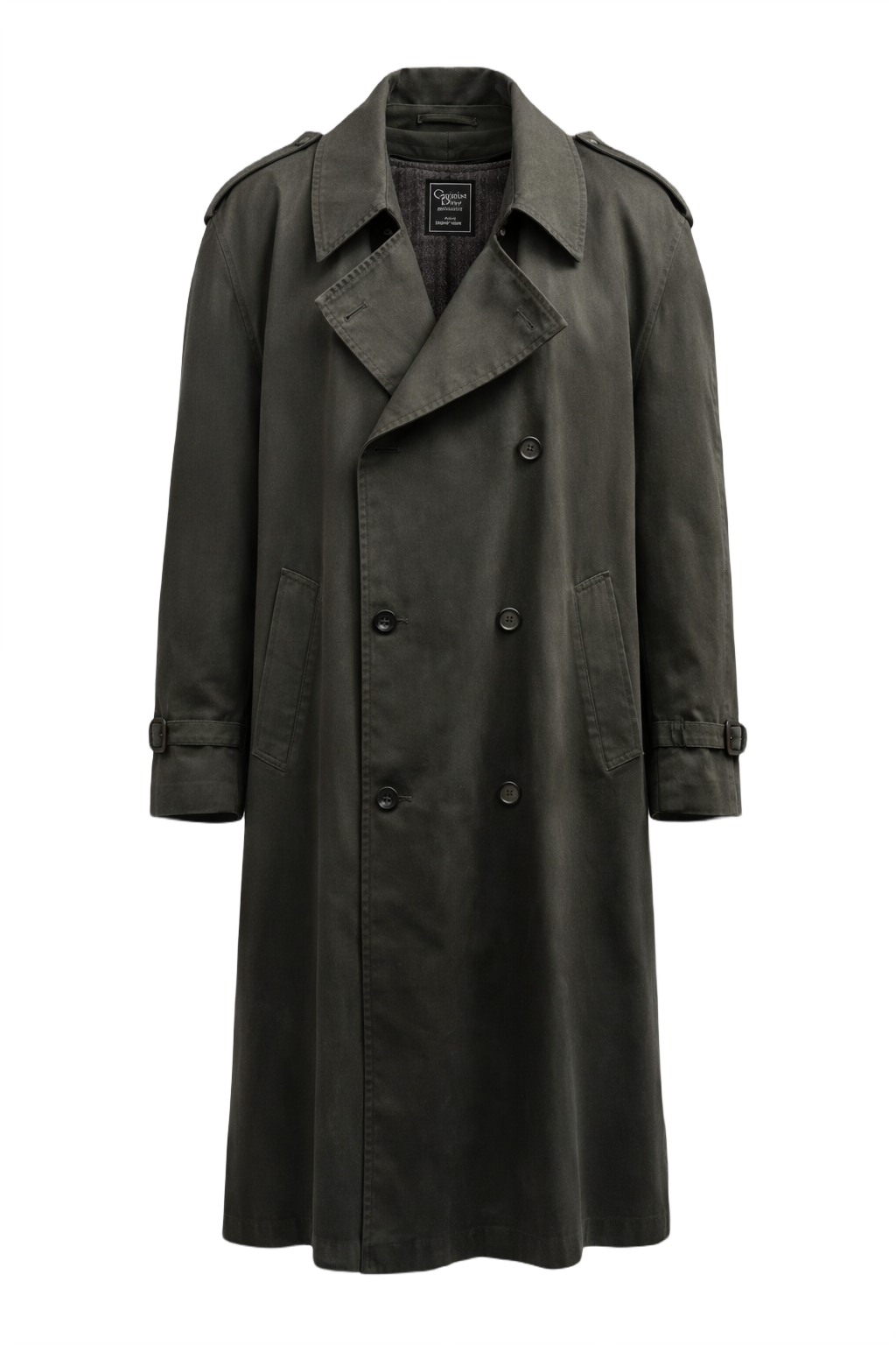1980s Olive Green Cotton Blend Trench Coat - Front View